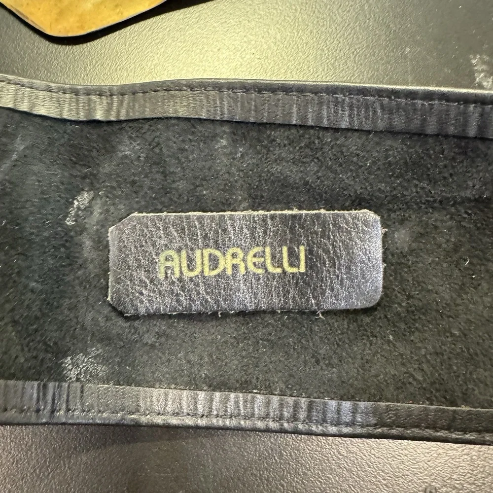 Vintage Women's Leather Wide Belt Black Solid Brass Metal Buckle audrelli